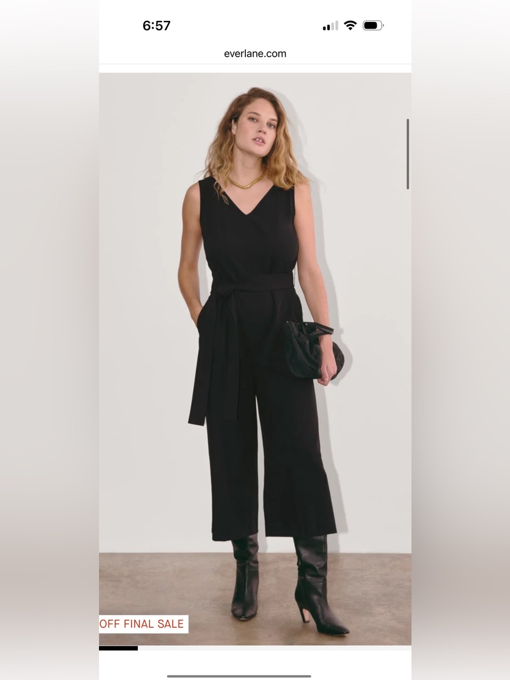 Everlane the ultimate jumpsuit Black Sleeveless V-Neck Belted Wide-Leg Jumpsuit